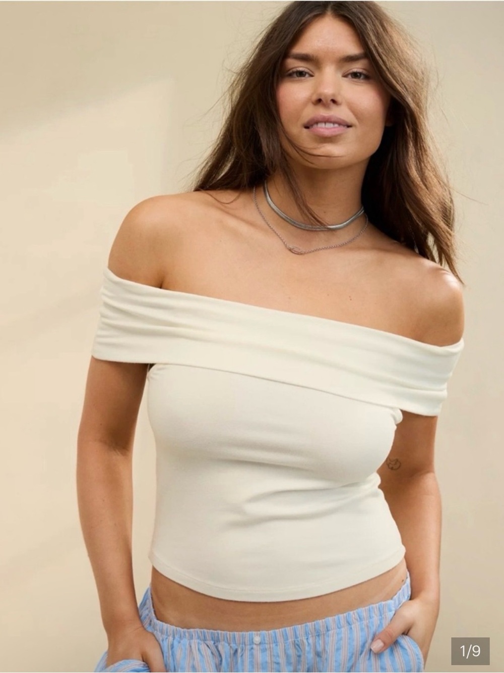 aerie Off-Shoulder Cream Crop Top